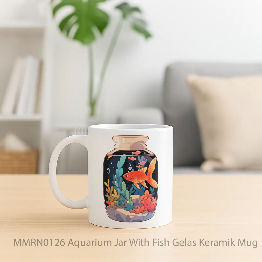 Aquarium Jar With Fish Gelas Keramik Mug - Sudut 2