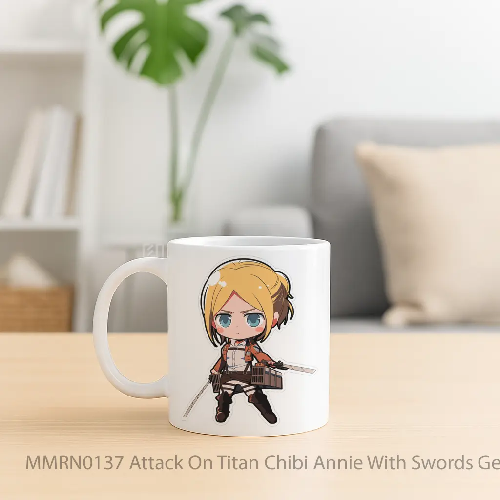 Attack On Titan Chibi Annie With Swords Gelas Keramik Mug - Sudut 2