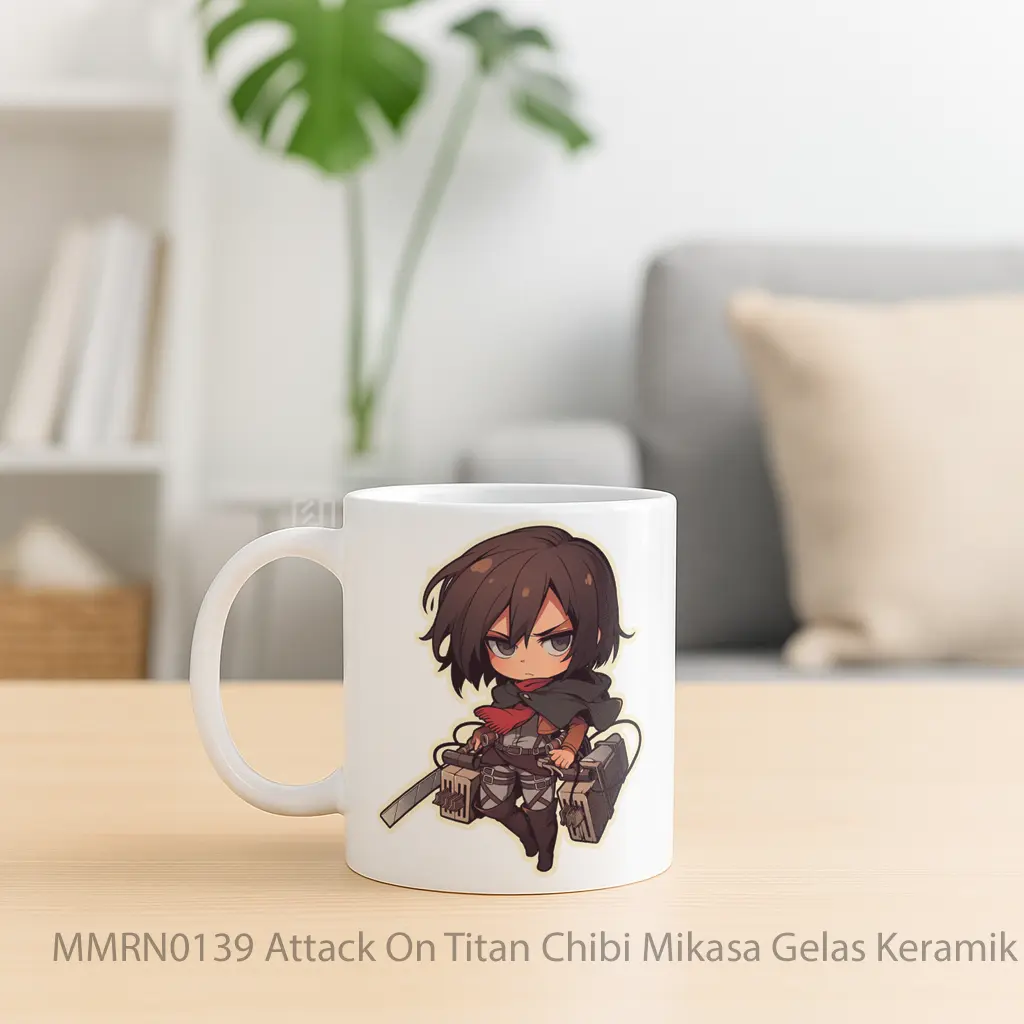 Attack On Titan Chibi Mikasa Gelas Keramik Mug - Sudut 2