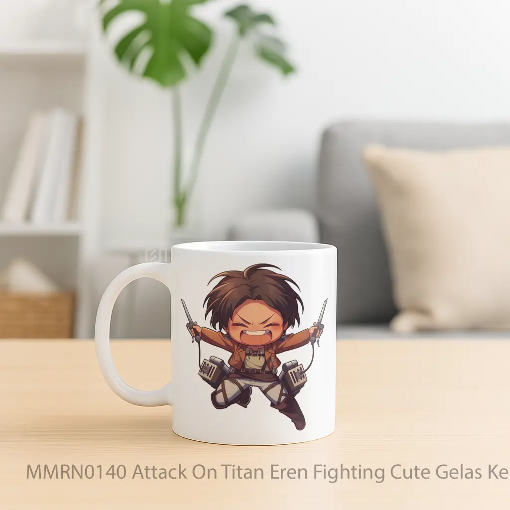 Attack On Titan Eren Fighting Cute Gelas Keramik Mug - Sudut 2