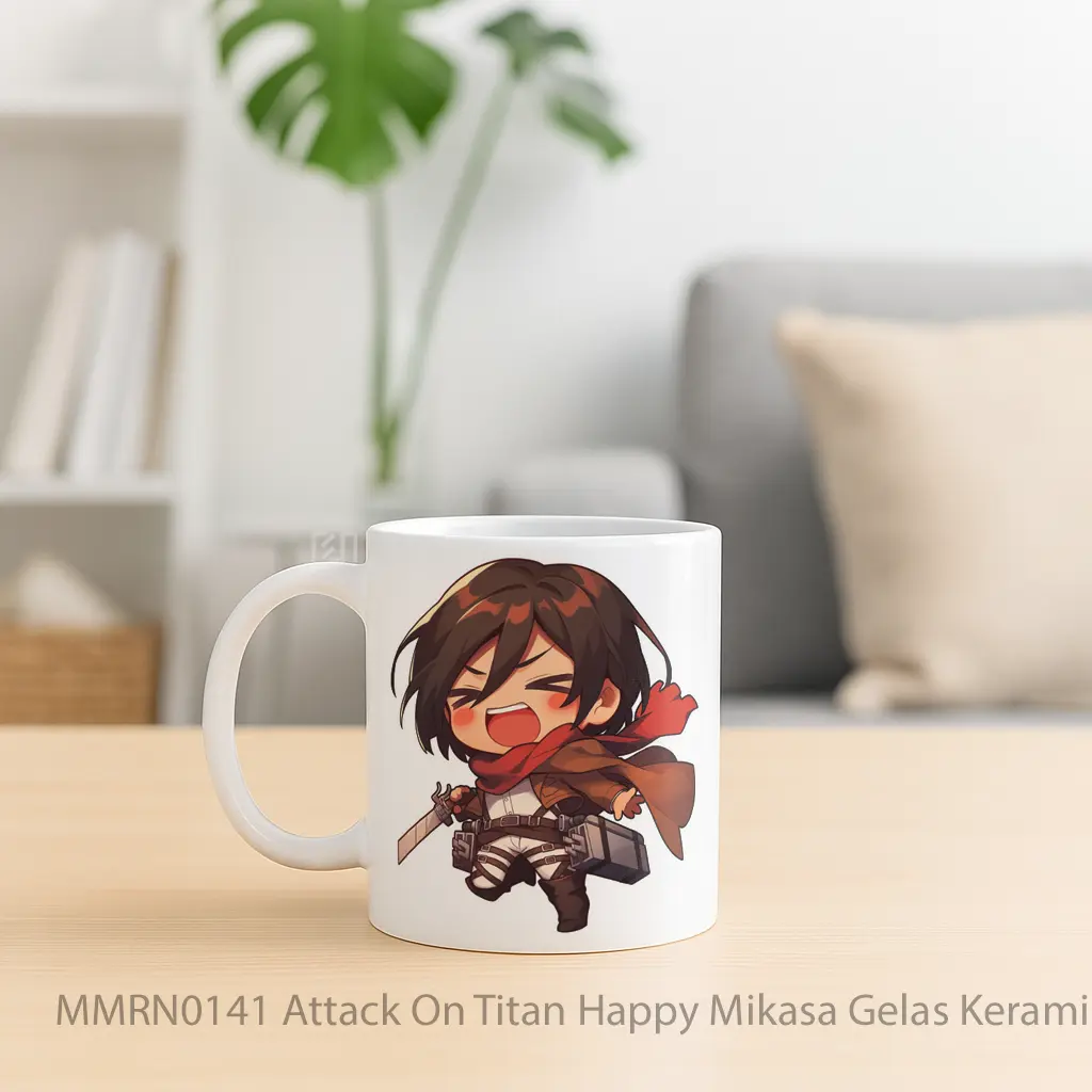 Attack On Titan Happy Mikasa Gelas Keramik Mug - Sudut 2
