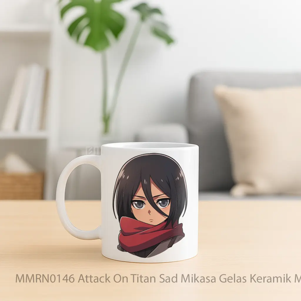 Attack On Titan Sad Mikasa Gelas Keramik Mug - Sudut 2