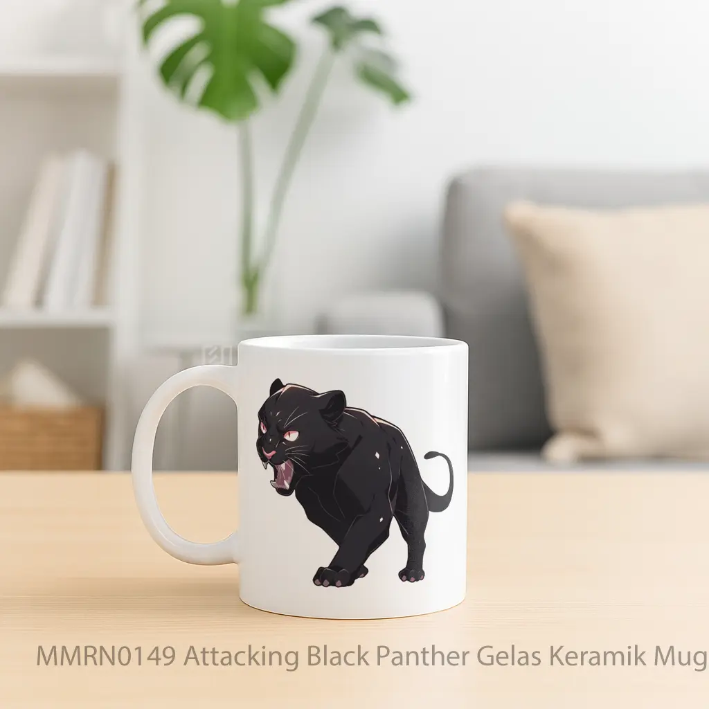 Attacking Black Panther Gelas Keramik Mug - Sudut 2