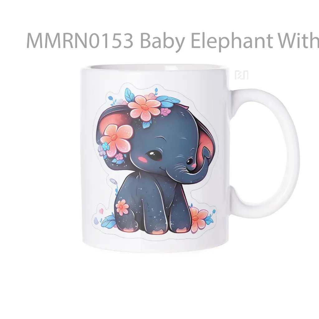 Baby Elephant With Flowers Gelas Keramik Mug