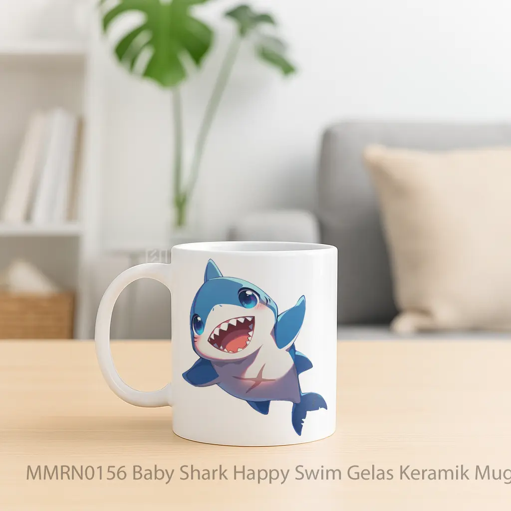 Baby Shark Happy Swim Gelas Keramik Mug - Sudut 2