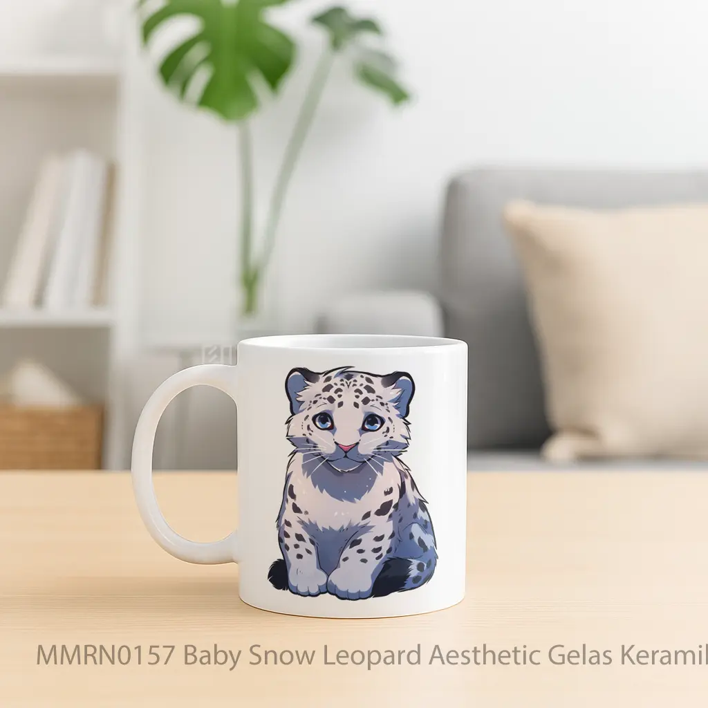 Baby Snow Leopard Aesthetic Gelas Keramik Mug - Sudut 2