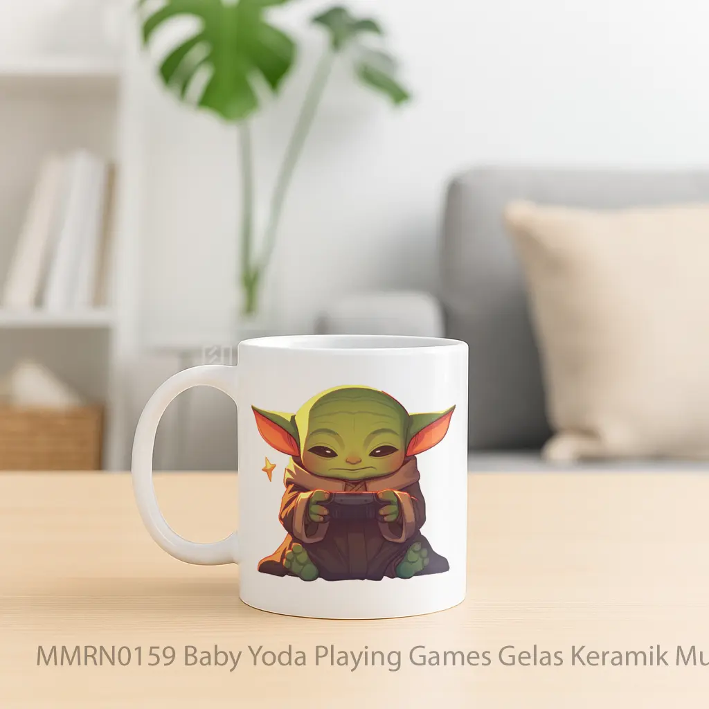 Baby Yoda Playing Games Gelas Keramik Mug - Sudut 2