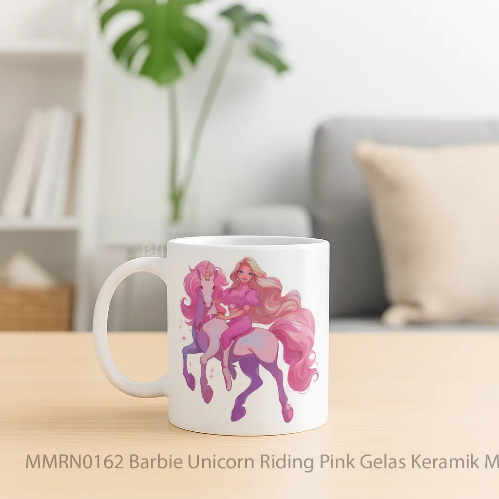 Barbie Unicorn Riding Pink Gelas Keramik Mug - Sudut 2