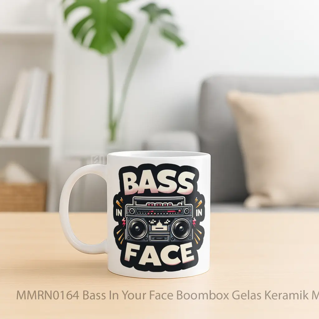 Bass In Your Face Boombox Gelas Keramik Mug - Sudut 2