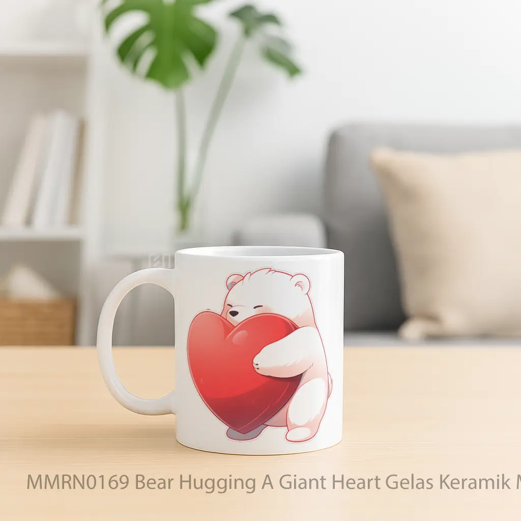 Bear Hugging A Giant Heart Gelas Keramik Mug - Sudut 2