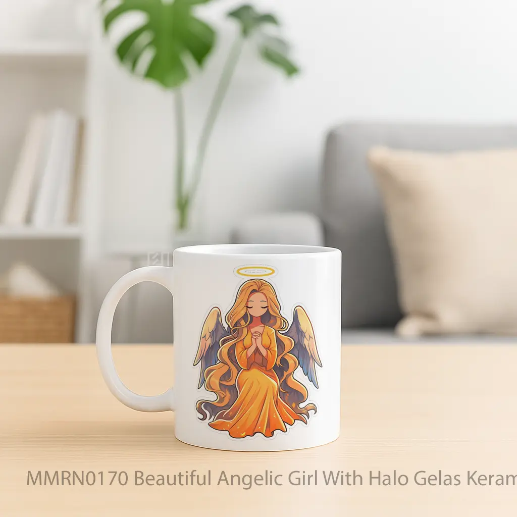 Beautiful Angelic Girl With Halo Gelas Keramik Mug - Sudut 2