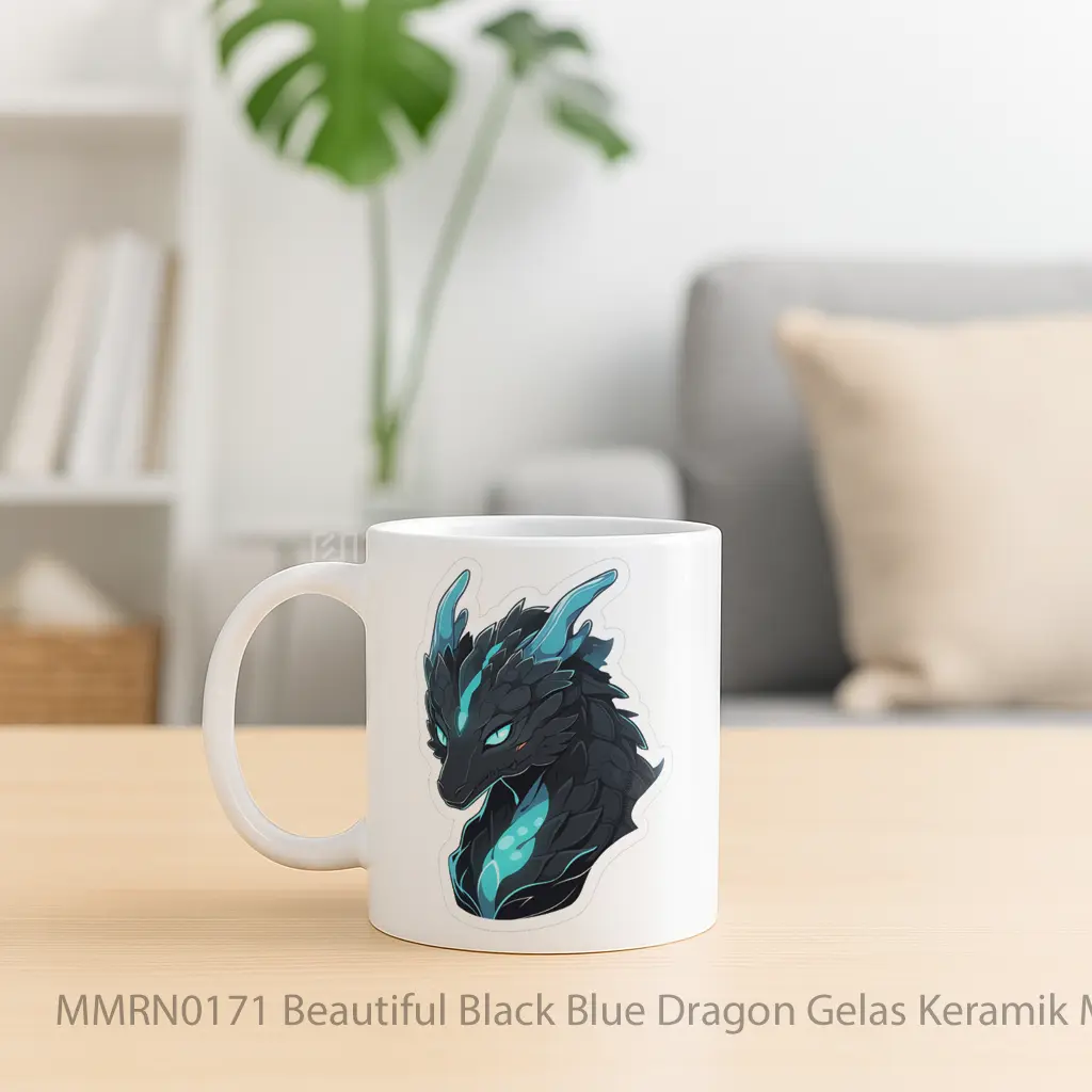 Beautiful Black Blue Dragon Gelas Keramik Mug - Sudut 2