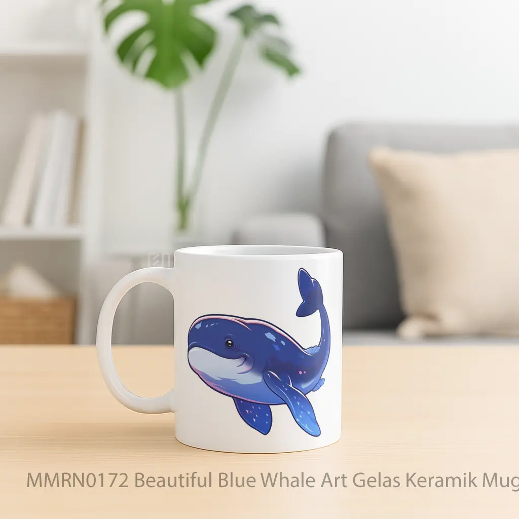 Beautiful Blue Whale Art Gelas Keramik Mug - Sudut 2