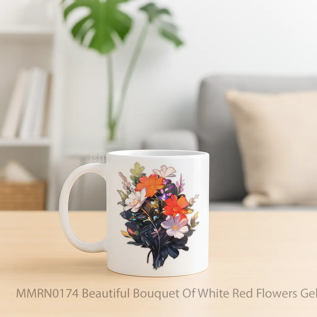 Beautiful Bouquet Of White Red Flowers Gelas Keramik Mug - Sudut 2