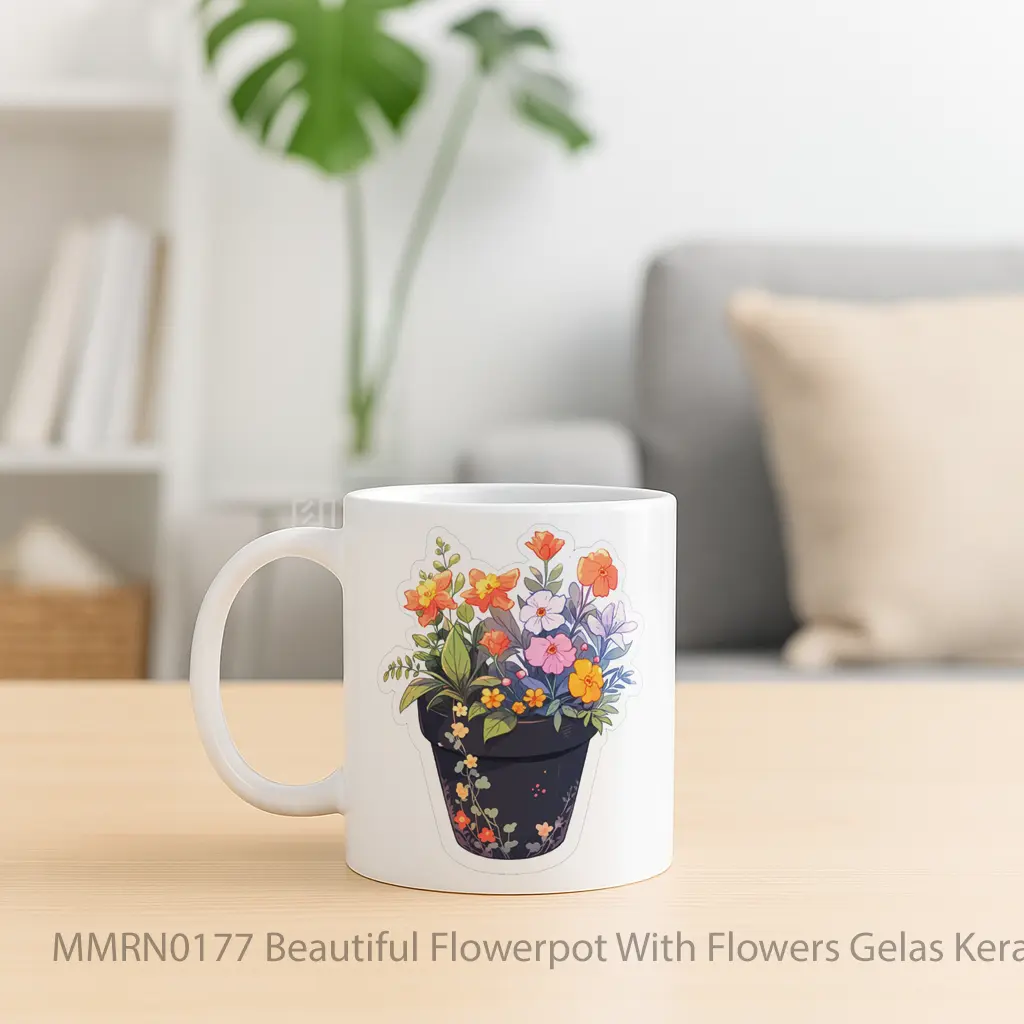 Beautiful Flowerpot With Flowers Gelas Keramik Mug - Sudut 2