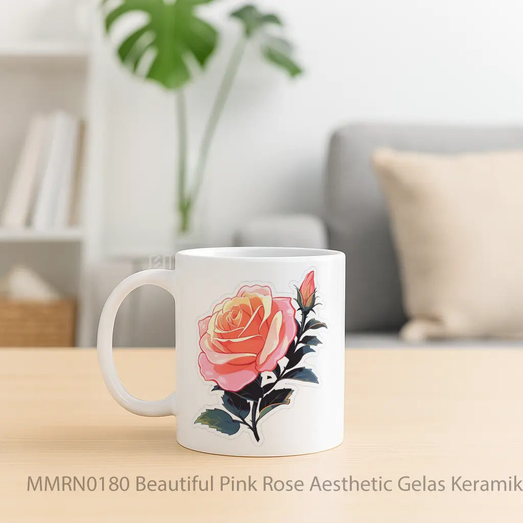 Beautiful Pink Rose Aesthetic Gelas Keramik Mug - Sudut 2
