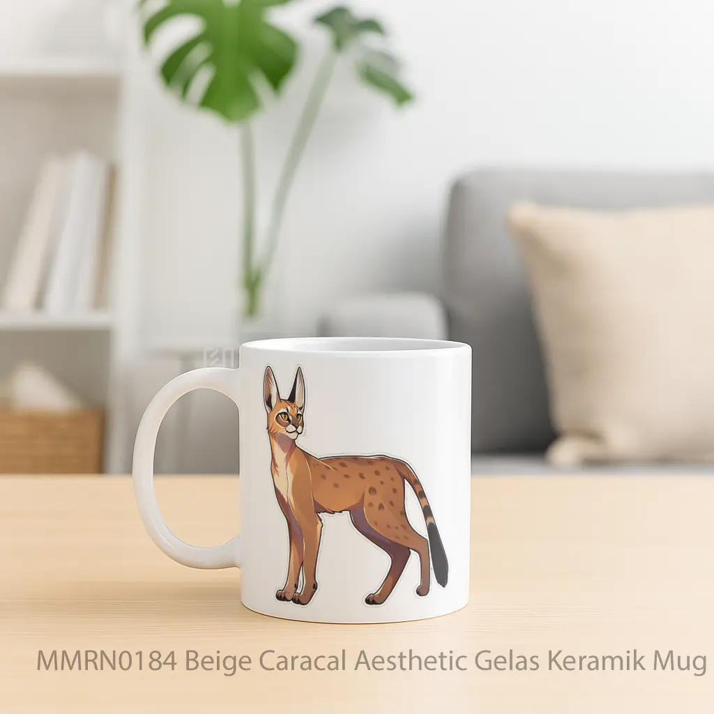 Beige Caracal Aesthetic Gelas Keramik Mug - Sudut 2