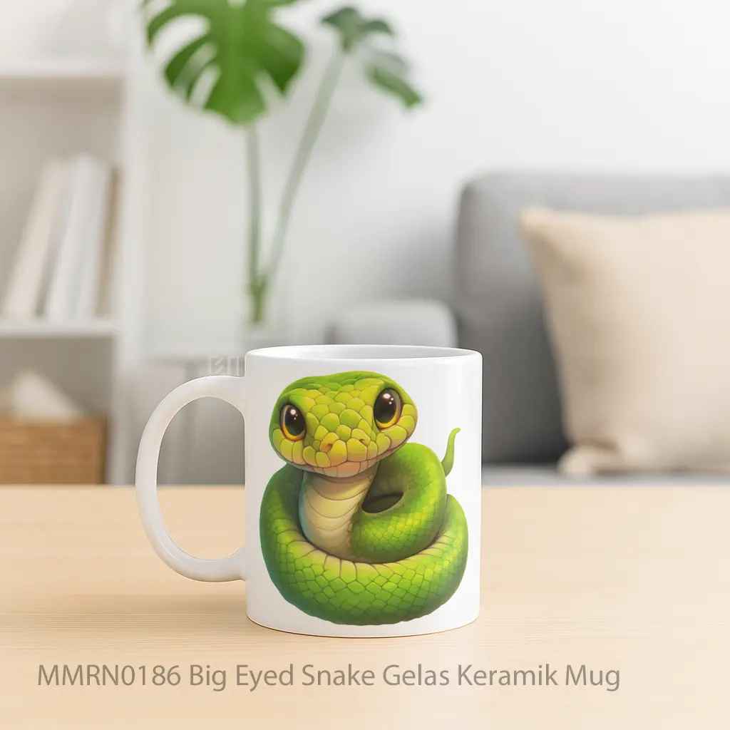 Big Eyed Snake Gelas Keramik Mug - Sudut 2