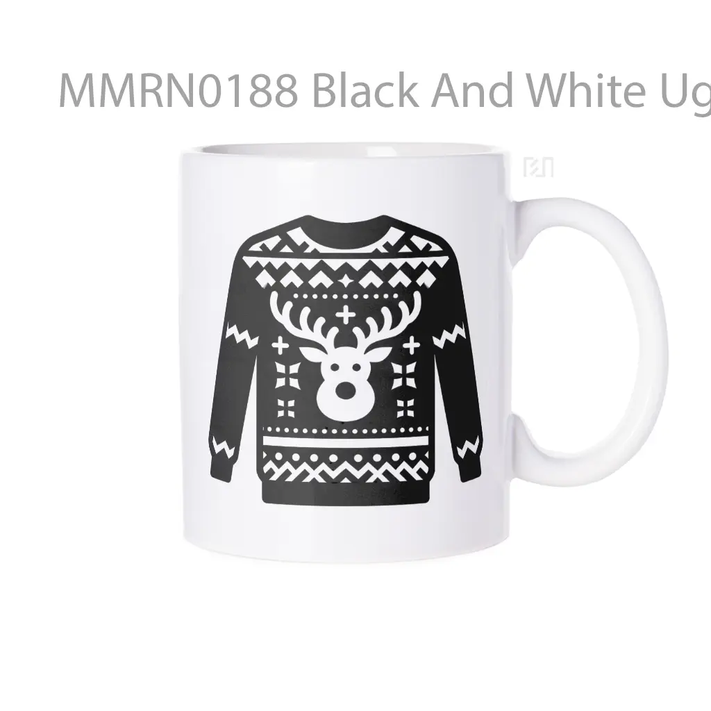 Black And White Ugly Christmas Sweater Deer Gelas Keramik Mug