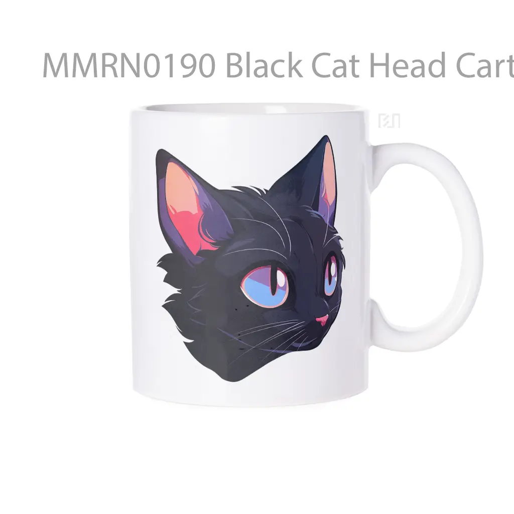Black Cat Head Cartoon Gelas Keramik Mug