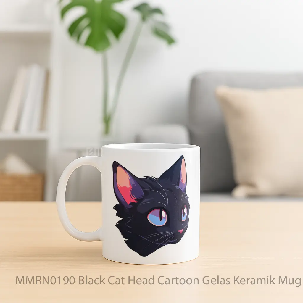 Black Cat Head Cartoon Gelas Keramik Mug - Sudut 2