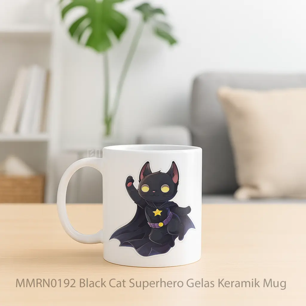 Black Cat Superhero Gelas Keramik Mug - Sudut 2