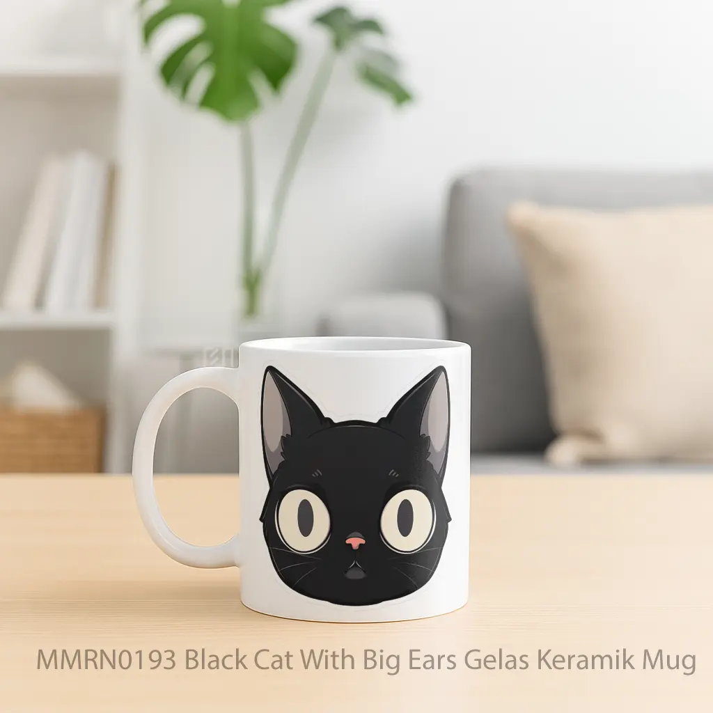 Black Cat With Big Ears Gelas Keramik Mug - Sudut 2