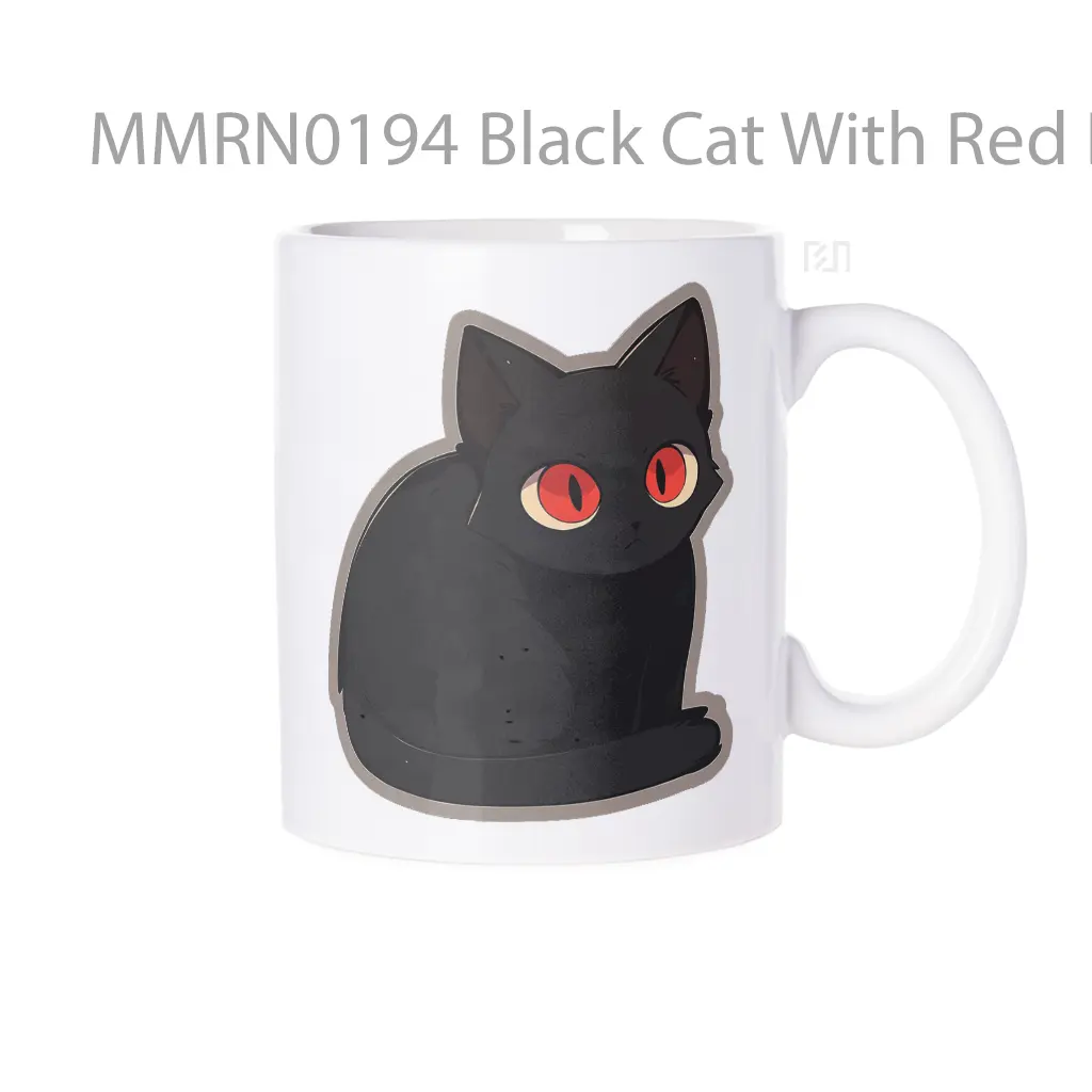 Black Cat With Red Eyes Cartoon Gelas Keramik Mug