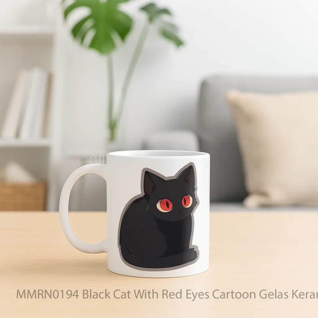 Black Cat With Red Eyes Cartoon Gelas Keramik Mug - Sudut 2