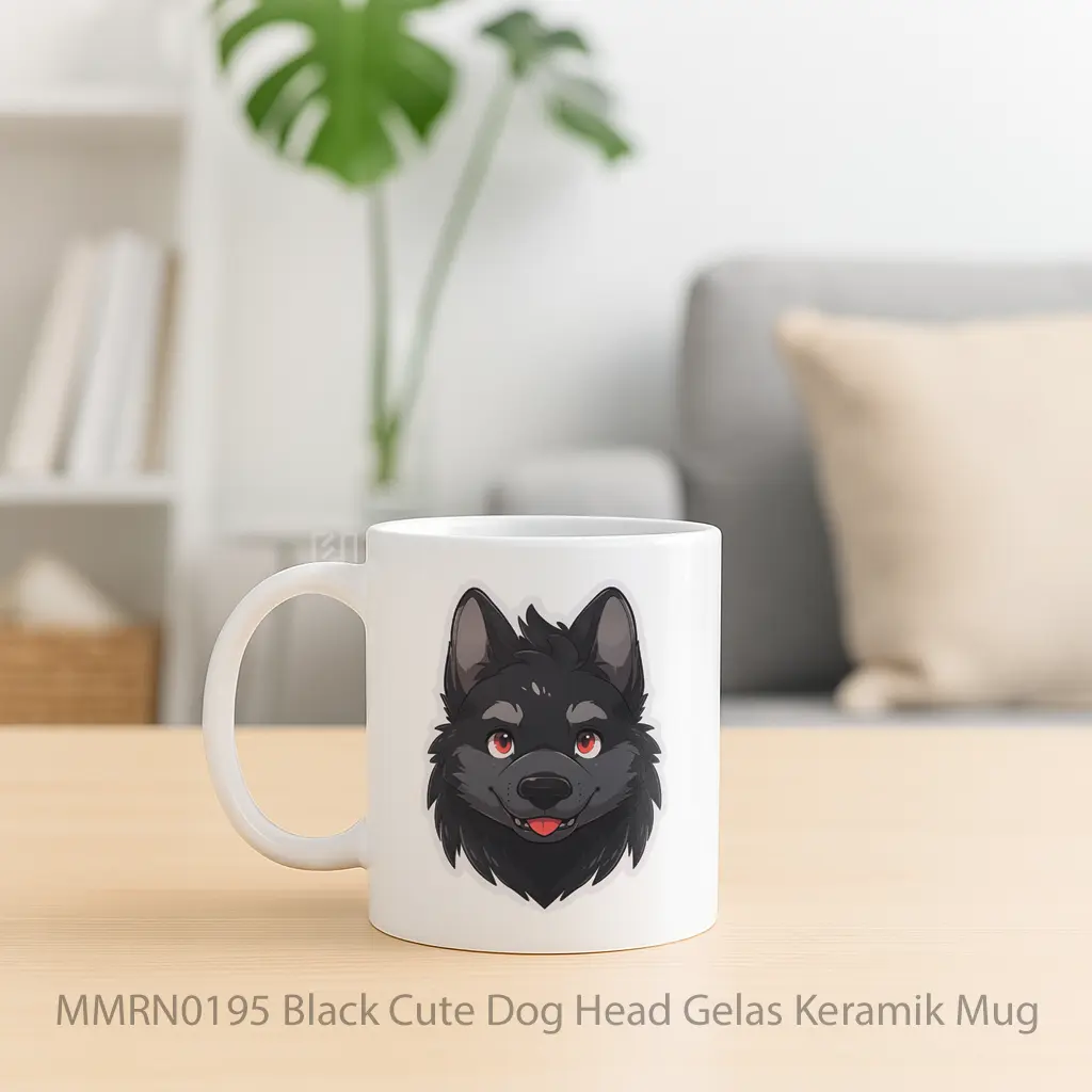 Black Cute Dog Head Gelas Keramik Mug - Sudut 2