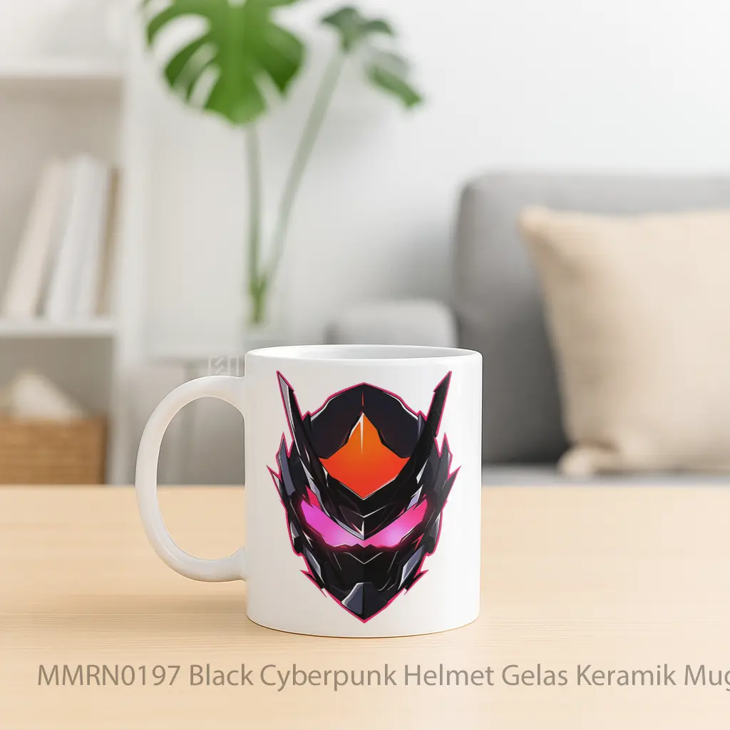 Black Cyberpunk Helmet Gelas Keramik Mug - Sudut 2
