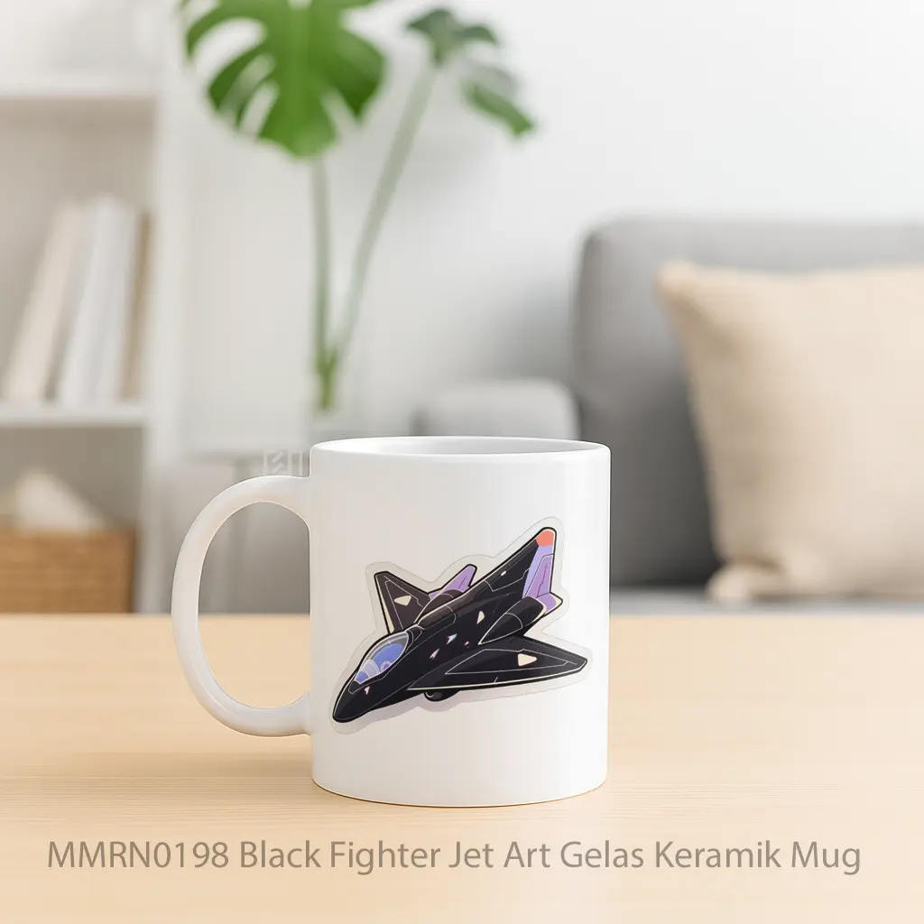 Black Fighter Jet Art Gelas Keramik Mug - Sudut 2