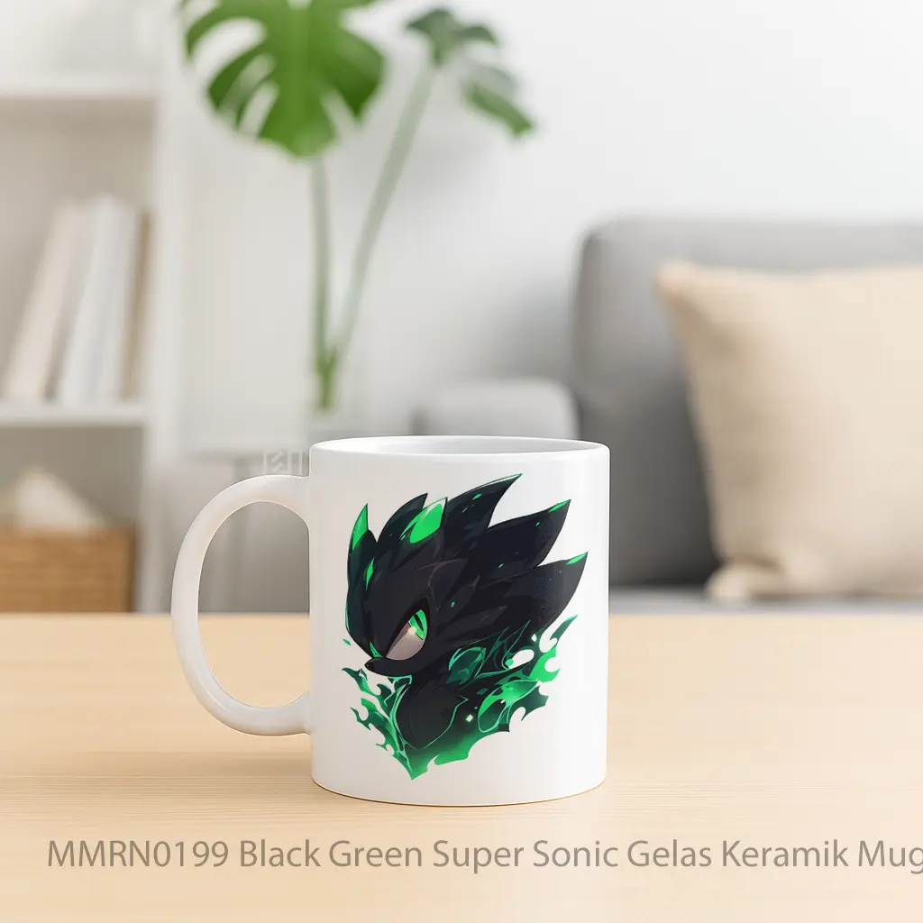 Black Green Super Sonic Gelas Keramik Mug - Sudut 2