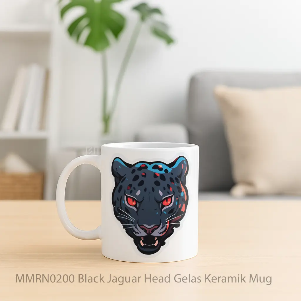 Black Jaguar Head Gelas Keramik Mug - Sudut 2