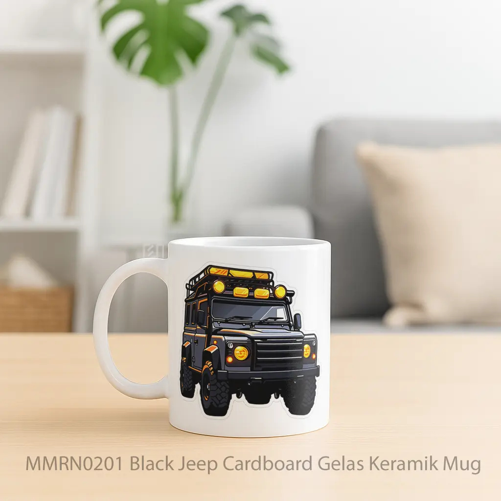 Black Jeep Cardboard Gelas Keramik Mug - Sudut 2