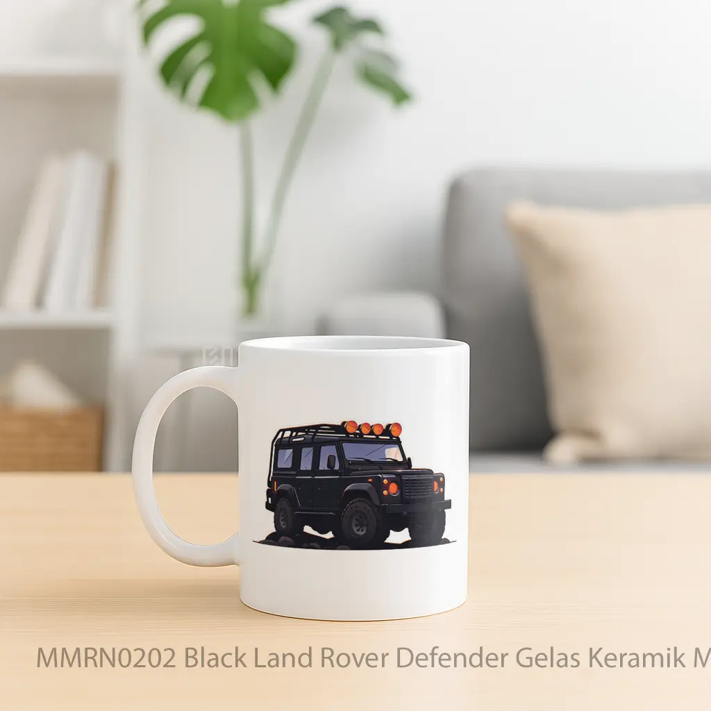 Black Land Rover Defender Gelas Keramik Mug - Sudut 2