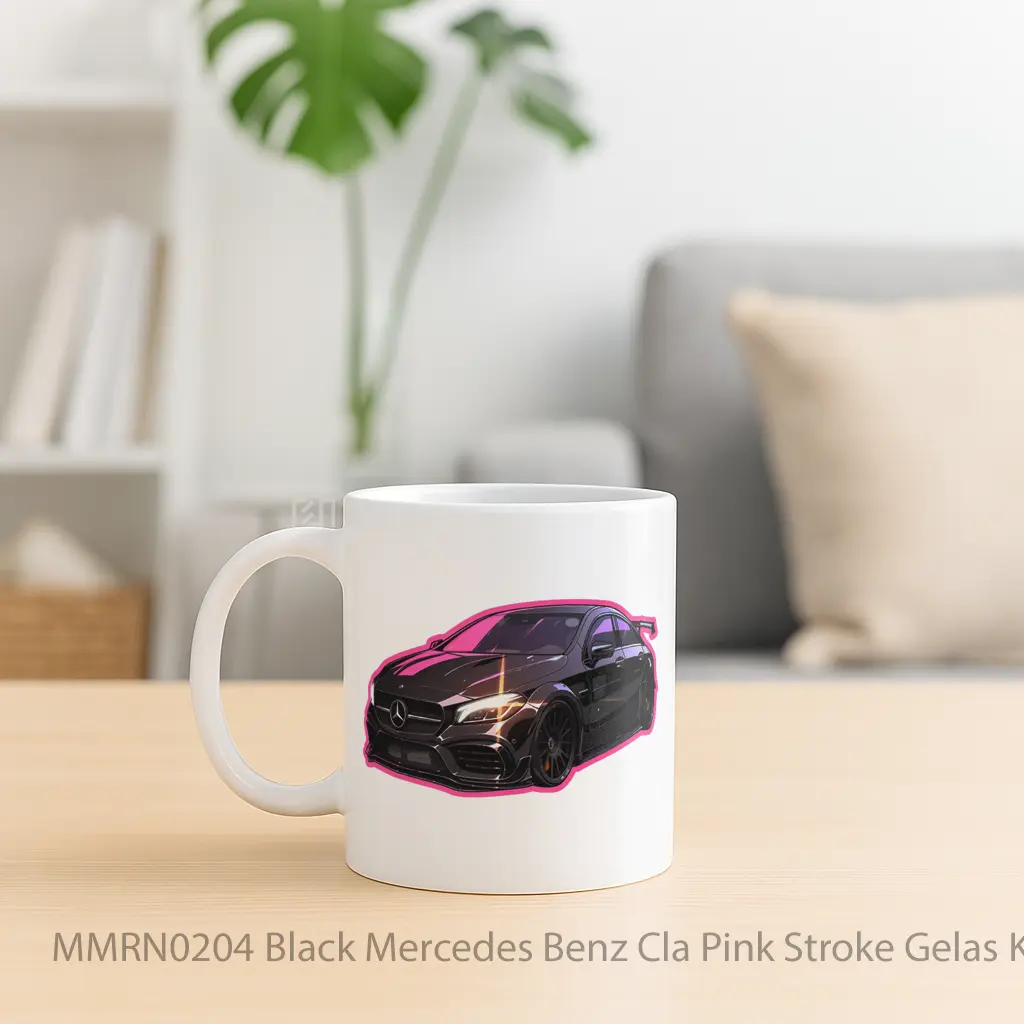 Black Mercedes Benz Cla Pink Stroke Gelas Keramik Mug - Sudut 2
