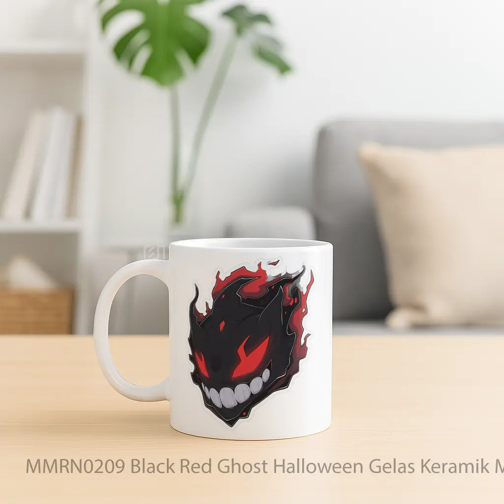 Black Red Ghost Halloween Gelas Keramik Mug - Sudut 2