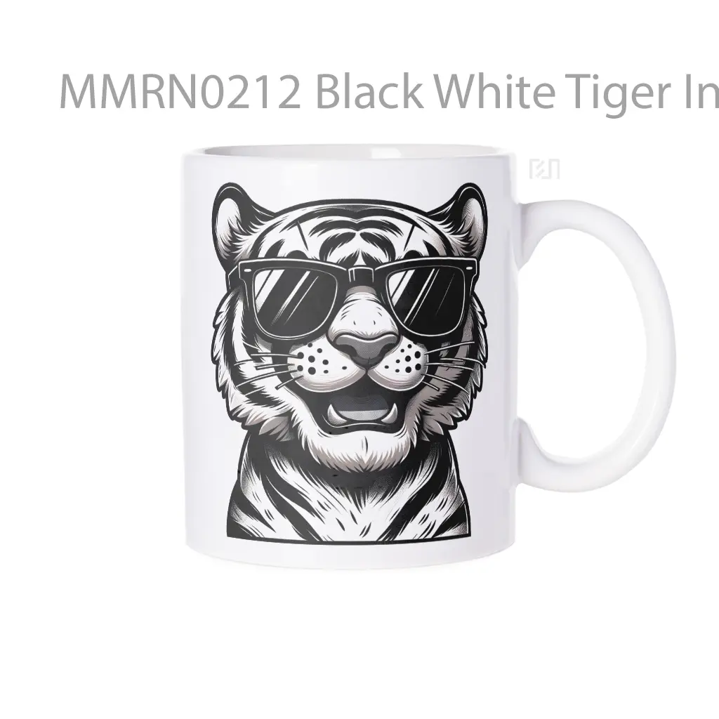 Black White Tiger In Glasses Gelas Keramik Mug