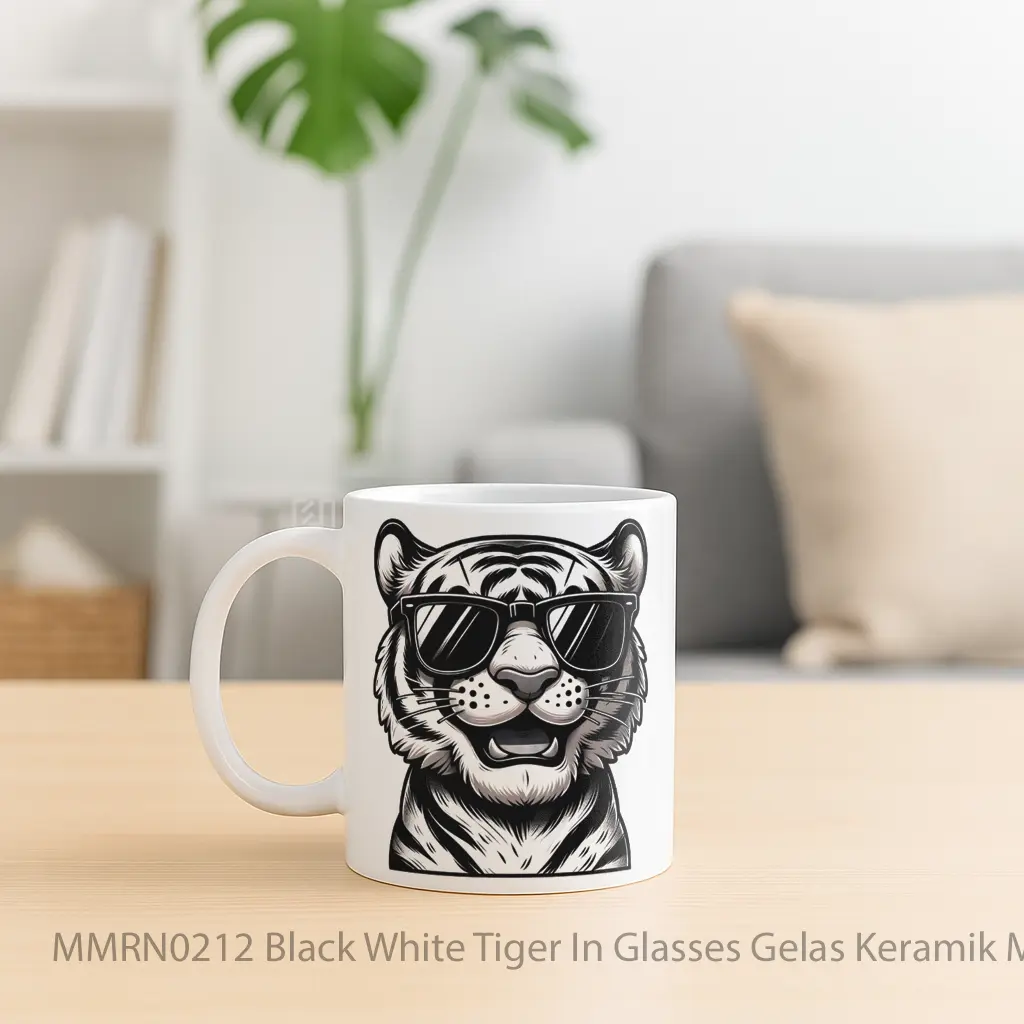 Black White Tiger In Glasses Gelas Keramik Mug - Sudut 2