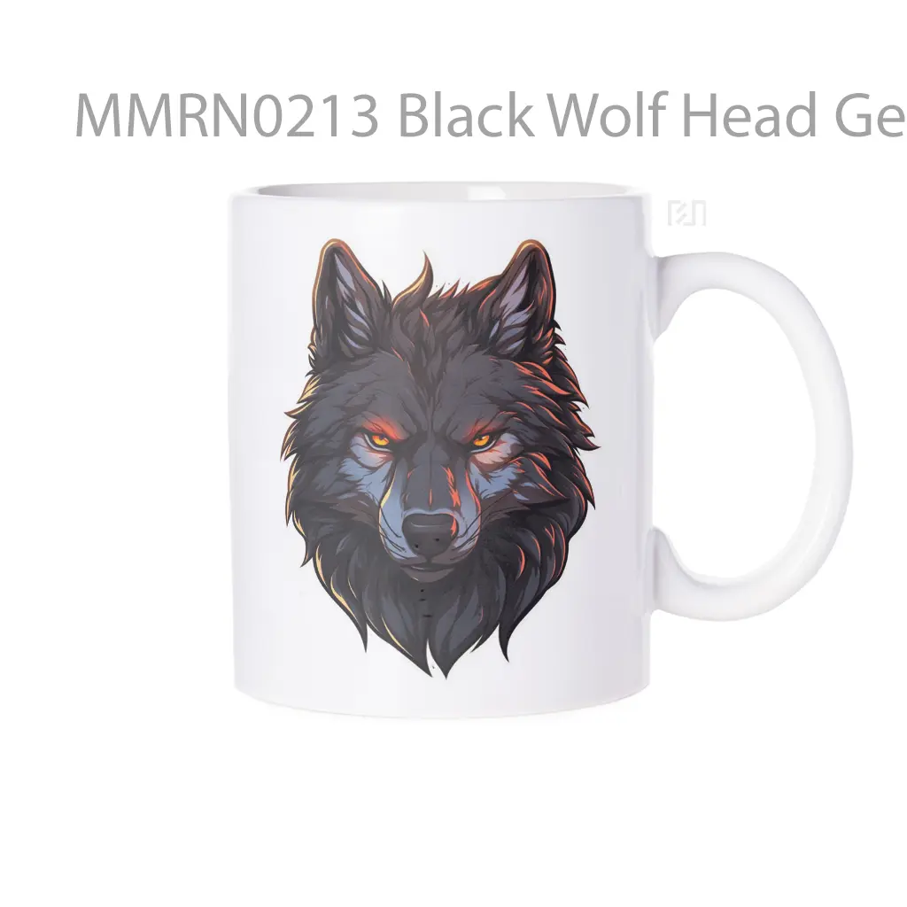 Black Wolf Head Gelas Keramik Mug
