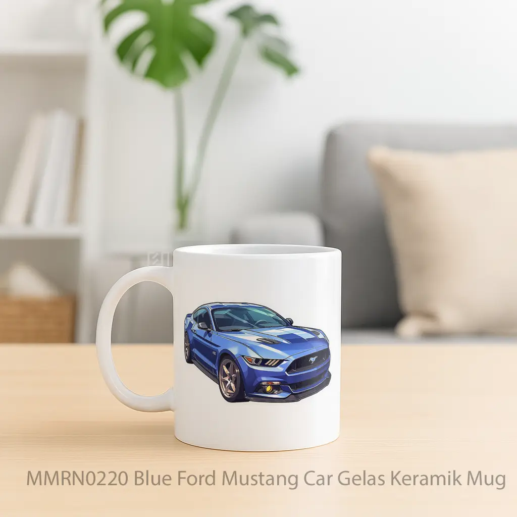 Blue Ford Mustang Car Gelas Keramik Mug - Sudut 2
