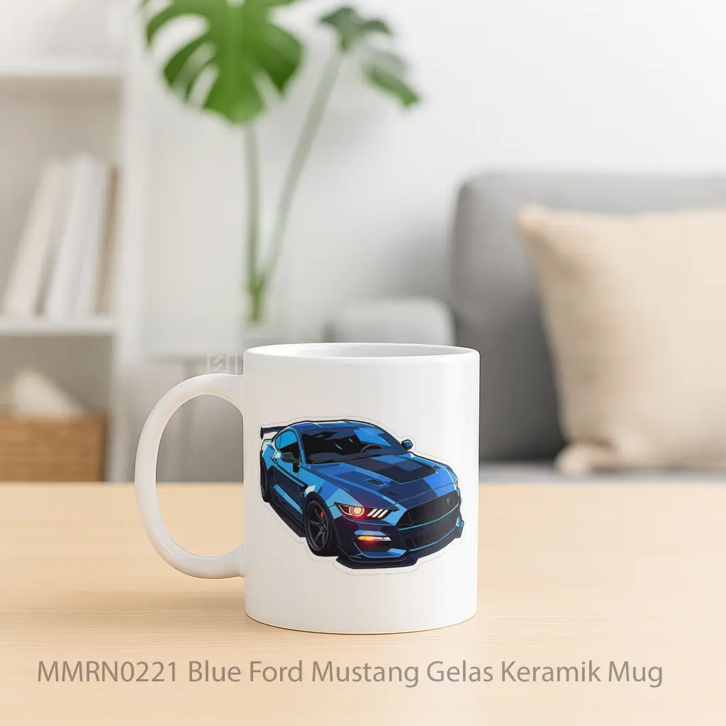 Blue Ford Mustang Gelas Keramik Mug - Sudut 2