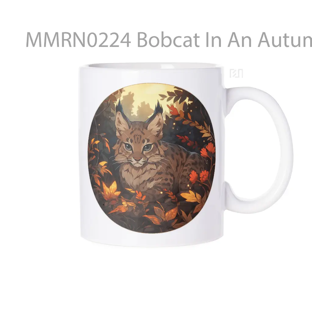 Bobcat In An Autumn Forest Round Gelas Keramik Mug