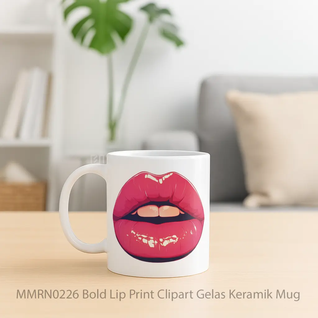 Bold Lip Print Clipart Gelas Keramik Mug - Sudut 2