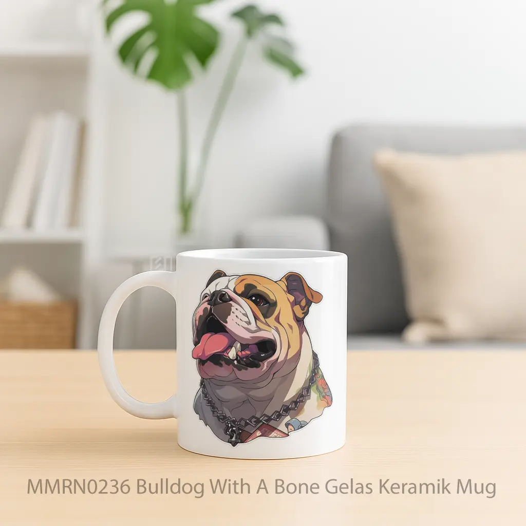 Bulldog With A Bone Gelas Keramik Mug - Sudut 2