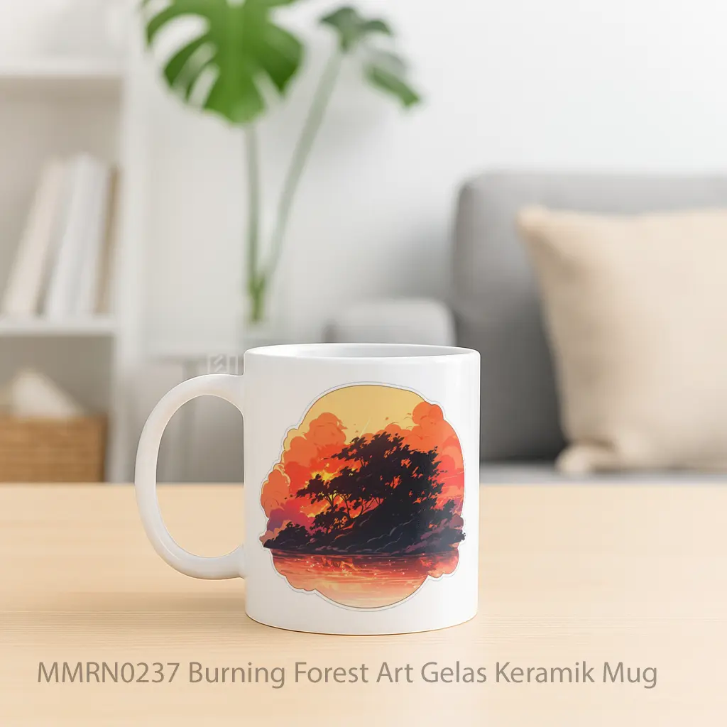 Burning Forest Art Gelas Keramik Mug - Sudut 2