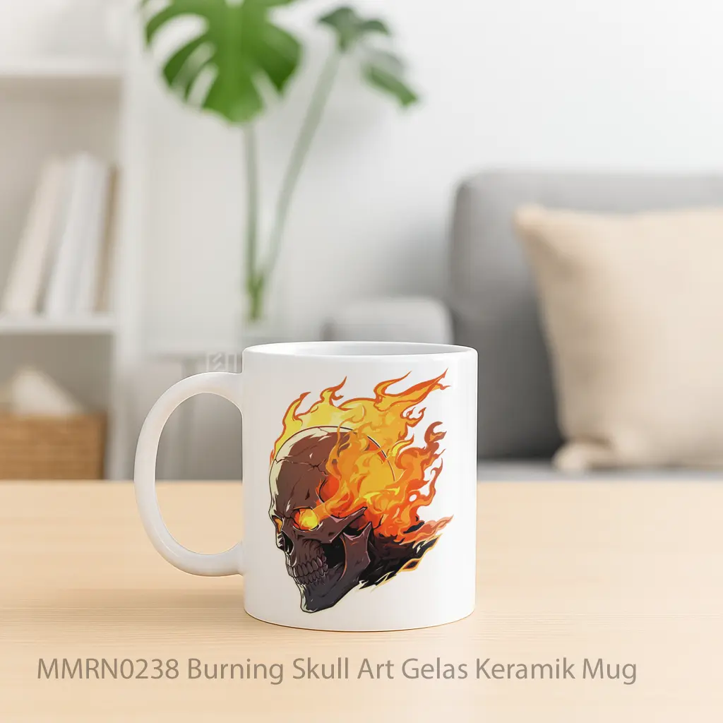 Burning Skull Art Gelas Keramik Mug - Sudut 2