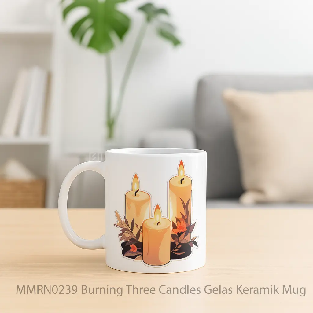 Burning Three Candles Gelas Keramik Mug - Sudut 2