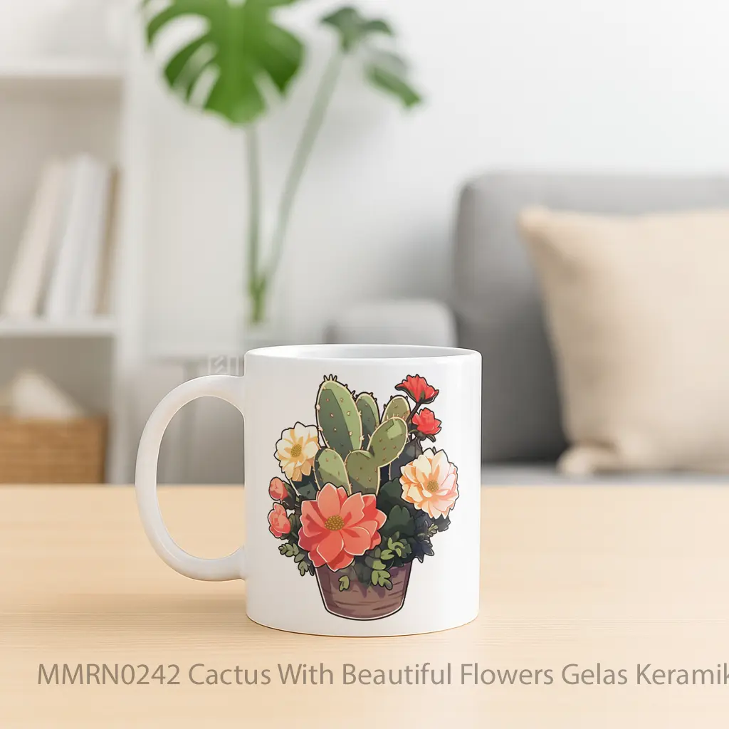 Cactus With Beautiful Flowers Gelas Keramik Mug - Sudut 2